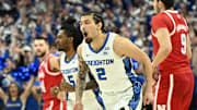 Creighton Bluejays guard Pop Isaacs reacts after scoring against the Nebraska Cornhuskers