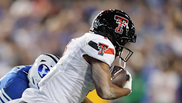 Texas Tech Red Raiders wide receiver returns a punt against the Brigham Young Cougars. Mandatory Credit: Rob Gray-Imagn Images