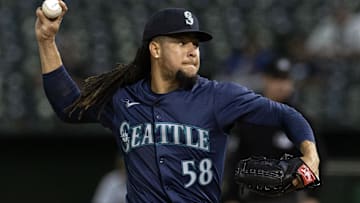 Sep 3, 2024; Oakland, California, USA; Seattle Mariners starting pitcher Luis Castillo (58) delivers a pitch against the Oakland Athletics during the fourth inning at Oakland-Alameda County Coliseum. 