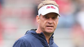 Ole Miss Rebels head coach Lane Kiffin prior to the game against the Arkansas Razorbacks at Donald W. Reynolds Razorback Stadium.