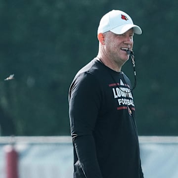 Louisville Cardinals football coach Jeff Brohm during practice August 1, 2025, in Louisville, Kentucky.
