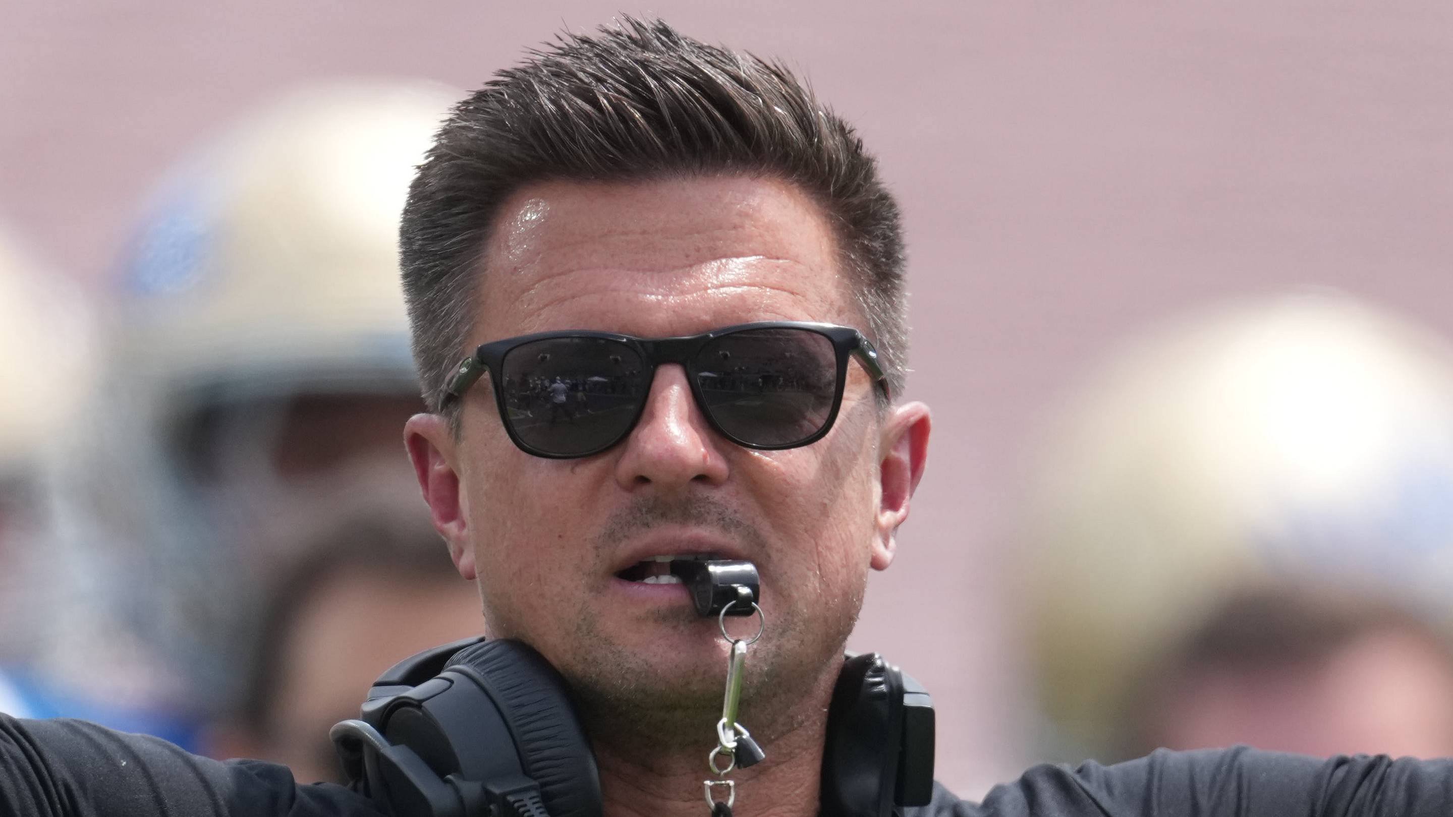 May 2, 2026; Pasadena, CA, USA; UCLA Bruins coach Bob Chesney reacts during the spring game at Rose Bowl. Mandatory Credit: Kirby Lee-Imagn Images