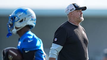 Detroit Lions offensive coordinator John Morton watches practice during training camp at Meijer Performance Center in Allen Park on Monday, July 21, 2025.