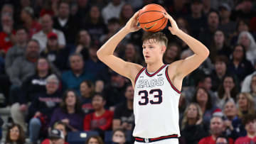 Feb 24, 2024; Spokane, Washington, USA; Gonzaga Bulldogs forward Ben Gregg (33) looks on during a