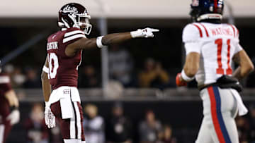 Nov 23, 2023; Starkville, Mississippi, USA; Mississippi State Bulldogs defensive back Corey