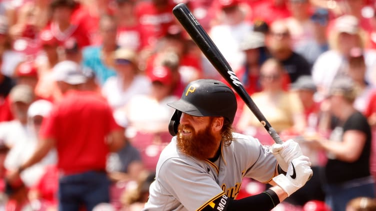 Colin Moran of the Pittsburgh Pirates bats vs the Cincinnati Reds.