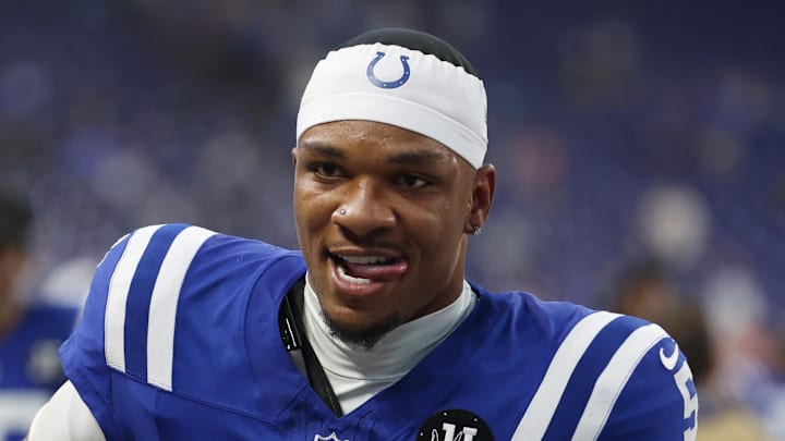 Indianapolis Colts quarterback Anthony Richardson walks off the field