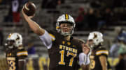 Sep 23, 2017; Laramie, WY, USA; Wyoming Cowboys quarterback Josh Allen (17) warms up before game against the Hawaii Warriors at War Memorial Stadium. Mandatory Credit: Troy Babbitt-USA TODAY Sports