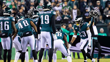Dec 21, 2021; Philadelphia, Pennsylvania, USA; Philadelphia Eagles safety Rodney McLeod (23) is introduced before a game against the Washington Football Team at Lincoln Financial Field. Mandatory Credit: Bill Streicher-Imagn Images