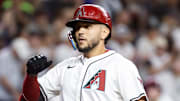 Sep 23, 2025; Phoenix, Arizona, USA; Arizona Diamondbacks catcher Adrian Del Castillo rounds the bases after hitting a home run against the Los Angeles Dodgers at Chase Field. Mandatory Credit: Mark J. Rebilas-Imagn Images
