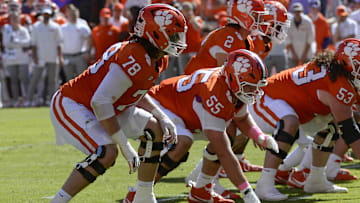 Oct 19, 2024; Clemson, South Carolina, USA; Clemson Tigers offensive lineman Blake Miller (78) lines up against the Virginia Cavaliers at Memorial Stadium. Mandatory Credit: Alexander Hicks-Imagn Images