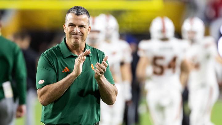 Jan 19, 2026; Miami Gardens, FL, USA; Miami Hurricanes head coach Mario Cristobal against the Indiana Hoosiers during the College Football Playoff National Championship game at Hard Rock Stadium. Mandatory Credit: Mark J. Rebilas-Imagn Images