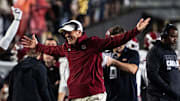 South Carolina Gamecocks head coach Shane Beamer reacts to the win against Vanderbilt Commodores at FirstBank Stadium in Nashville, Tenn., Saturday, Nov. 9, 2024.
