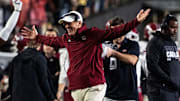 South Carolina Gamecocks head coach Shane Beamer reacts to the win against Vanderbilt Commodores at FirstBank Stadium in Nashville, Tenn., Saturday, Nov. 9, 2024.