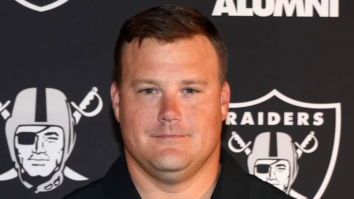 Aug 13, 2023; Paradise, Nevada, USA; Richie Incognito poses on the silver carpet during the Raiders Alumni Reunion at Allegiant Stadium. Mandatory Credit: Kirby Lee-Imagn Images