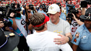 Georgia head coach Kirby Smart shakes hands with Georgia Tech head coach Brent Key after a NCAA college football game between Georgia Tech and Georgia in Athens, Ga., on Saturday, Nov. 26, 2022. Georgia won 37-14.

News Joshua L Jones