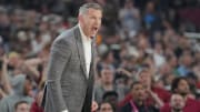 Apr 6, 2024; Glendale, AZ, USA; Alabama Crimson Tide head coach Nate Oats reacts against the Connecticut Huskies in the semifinals of the men's Final Four of the 2024 NCAA Tournament at State Farm Stadium. Mandatory Credit: Robert Deutsch-USA TODAY Sports