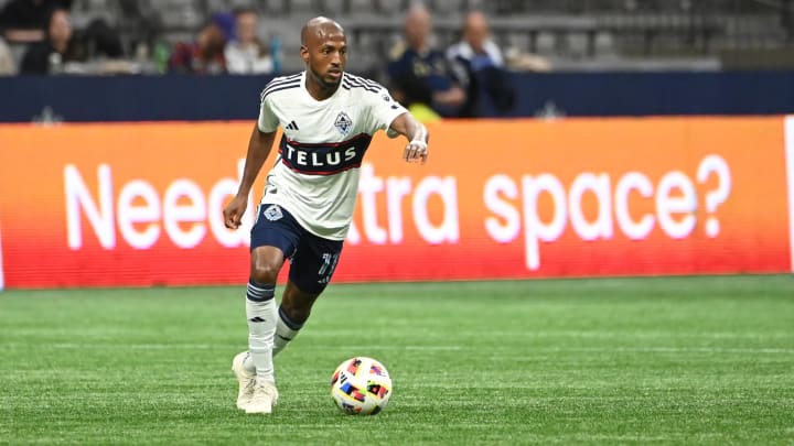 Aug 27, 2024; Vancouver, British Columbia, CAN; Vancouver Whitecaps FC forward Fafa Picault (11) dribbles the ball during the second half against Pacific FC at BC Place. Mandatory Credit: Simon Fearn-USA TODAY Sports