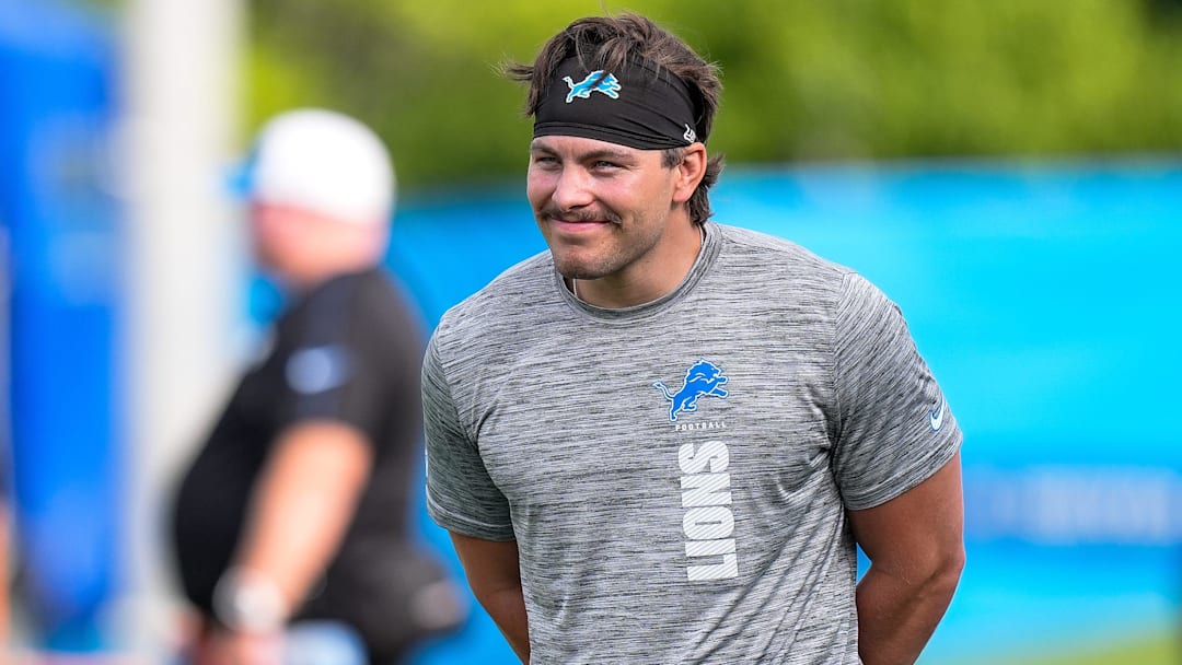Detroit Lions linebacker Malcolm Rodriguez (44) watches practice during training camp at Meijer Performance Center in Allen Park on Sunday, July 20, 2025. Detroit Lions linebacker Malcolm Rodriguez (44) watches practice during training camp at Meijer Performance Center in Allen Park on Sunday, July 20, 2025.