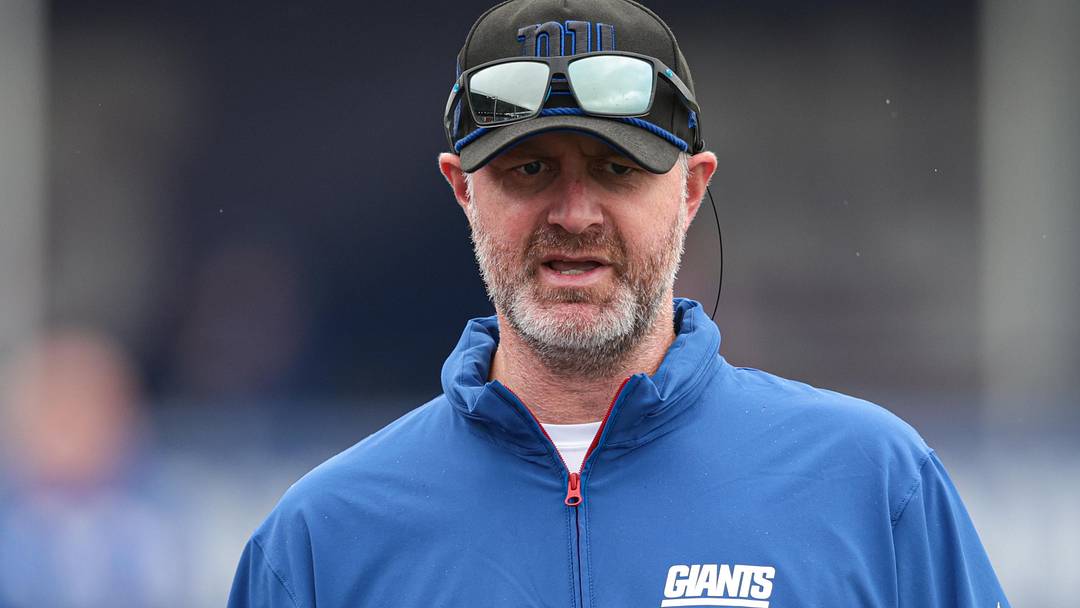 Jul 24, 2024; East Rutherford, NJ, USA; New York Giants defensive coordinator Shane Bowen looks on during training camp at Quest Diagnostics Training Facility. Mandatory Credit: Vincent Carchietta-Imagn Images