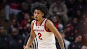 Mar 9, 2025; Piscataway, New Jersey, USA; Rutgers Scarlet Knights guard Dylan Harper (2) in action during overtime against the Minnesota Golden Gophers at Jersey Mike's Arena. Mandatory Credit: Vincent Carchietta-Imagn Images