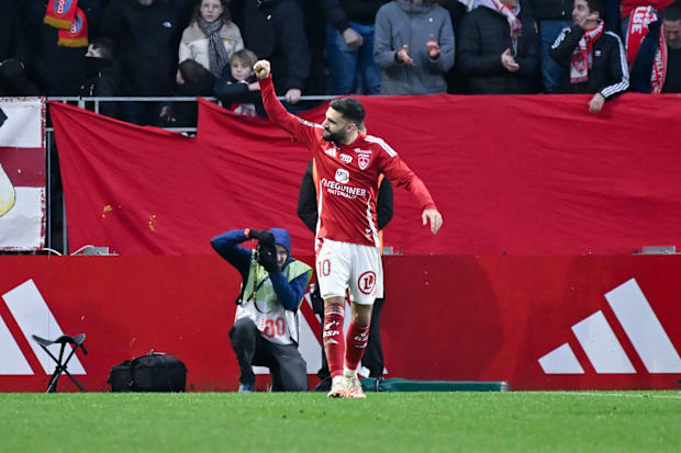 Brest forward Romain Del Castillo celebrates his goal