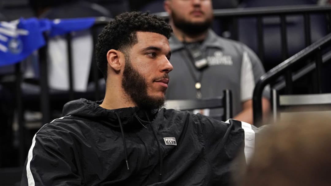 Apr 10, 2022; Minneapolis, Minnesota, USA;  Chicago Bulls guard Lonzo Ball (2) looks on against the Minnesota Timberwolves during the fourth quarter at Target Center. Mandatory Credit: Nick Wosika-USA TODAY Sports