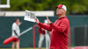 Mar 21, 2024; Tuscaloosa, Alabama, USA; Alabama head coach Kalen DeBoer gives directions during practice at the University Alabama Thursday.