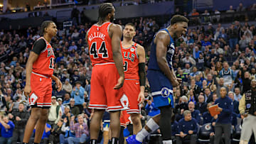 Feb 5, 2025; Minneapolis, Minnesota, USA; Minnesota Timberwolves guard Anthony Edwards (5) reacts after getting the basket