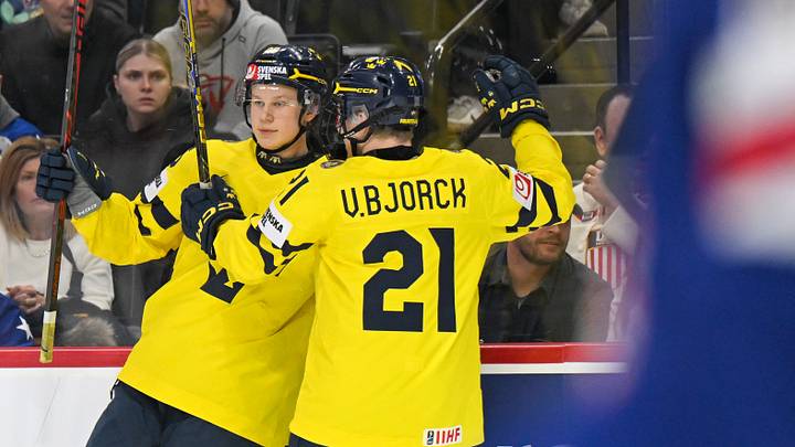 Red Wings prospect Eddie Genborg with Team Sweden. Red Wings prospect Eddie Genborg with Team Sweden.