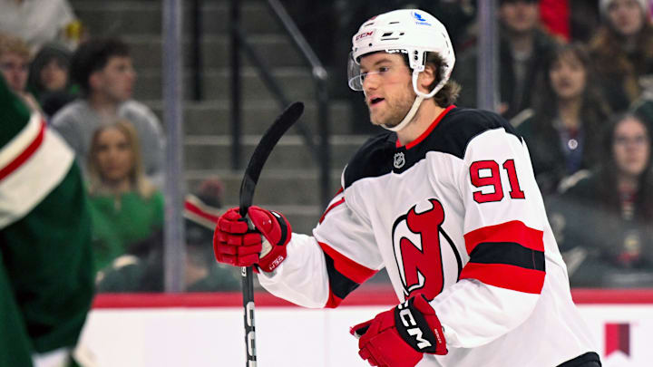 New Jersey Devils forward Dawson Mercer (91): Nick Wosika-Imagn Images