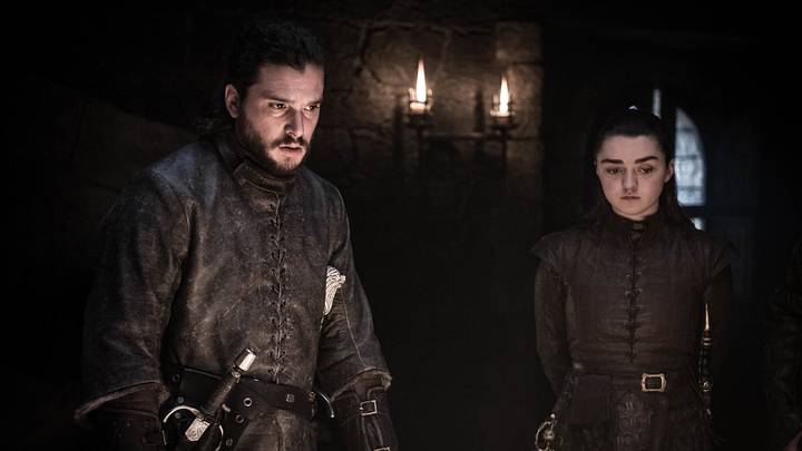 Kit Harington (Jon Snow) and Maisie Williams (Arya Stark) in Game of Thrones season 8 Episode 2, "A Knight of the Seven Kingdoms"