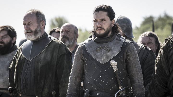 Liam Cunningham (Davos Seaworth) and Kit Harington (Jon Snow) in Game of Thrones season 8 Episode 5, "The Bells"