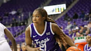 Agnes Emma-Nnopu drives in a game earlier this season. 