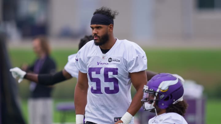 Minnesota Vikings linebacker Anthony Barr participates in drills at training camp at TCO Performance Center in Eagan, Minn., on July 30, 2021. 