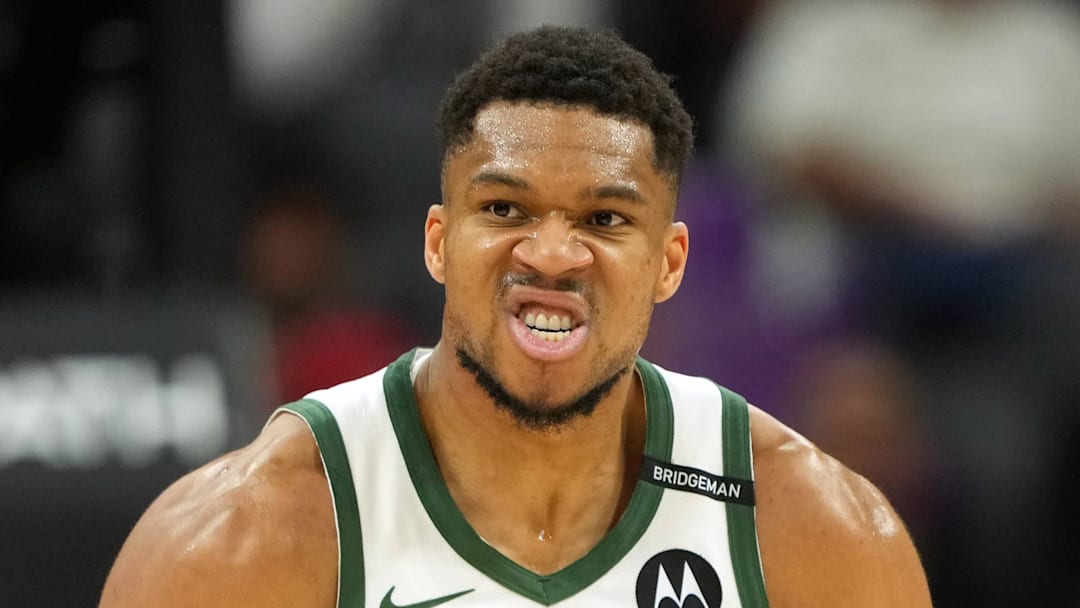 Milwaukee Bucks forward Giannis Antetokounmpo against the Sacramento Kings at Golden 1 Center on Mar 22, 2025.