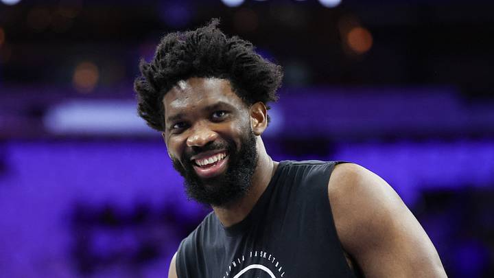 Philadelphia, Pennsylvania, USA; Philadelphia 76ers center Joel Embiid before game three of the second round of the 2026 NBA Playoffs against the New York Knicks at Xfinity Mobile Arena on May 8, 2026.