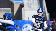 Kentucky’s Zach Calzada threw a completion against the defense of Kentucky during their Spring practice finale at Kroger Field.
April 12, 2025