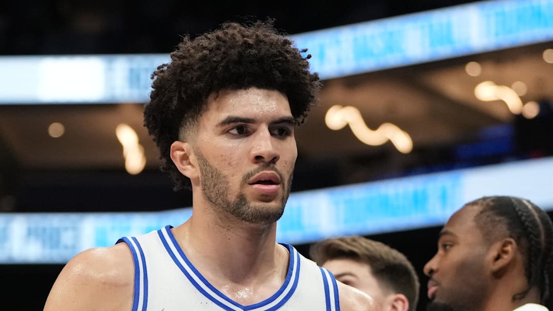 Mar 13, 2026; Charlotte, NC, USA; Duke Blue Devils forward Cameron Boozer (12) comes to the bench in the second half at Spectrum Center. Mandatory Credit: Bob Donnan-Imagn Images