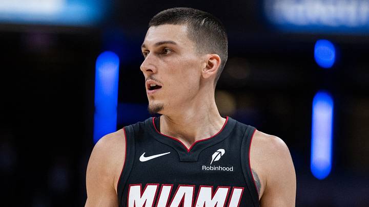 Former Miami Heat guard Tyler Herro (14) looks on