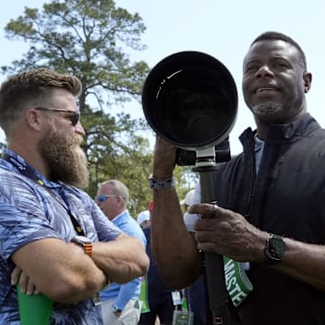 Griffey Jr. photographs on the second hole during the second round of the Masters Tournament at Augusta National Golf Club. 