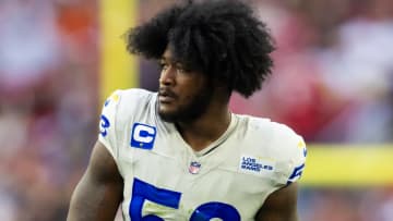 Nov 26, 2023; Glendale, Arizona, USA; Los Angeles Rams linebacker Ernest Jones (53) against the Arizona Cardinals at State Farm Stadium. Mandatory Credit: Mark J. Rebilas-USA TODAY Sports