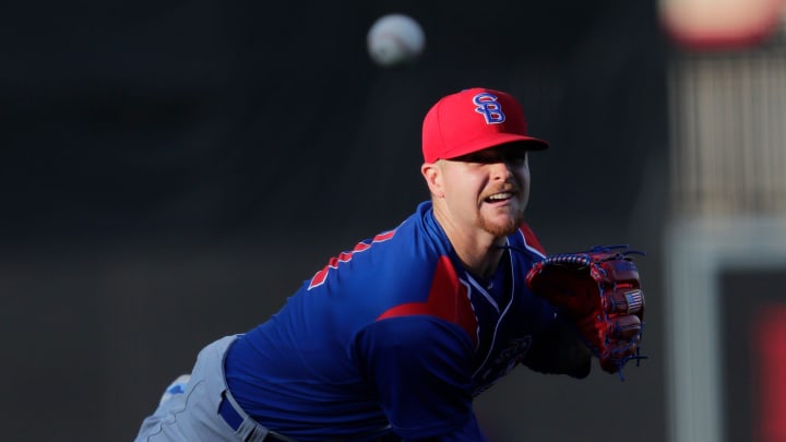 South Bend Cubs Cade Horton (11) pitches against the Wisconsin Timber Rattlers during their baseball game Wednesday, May 10, 2023, at Neuroscience Group Field at Fox Cities Stadium in Grand Chute, Wis