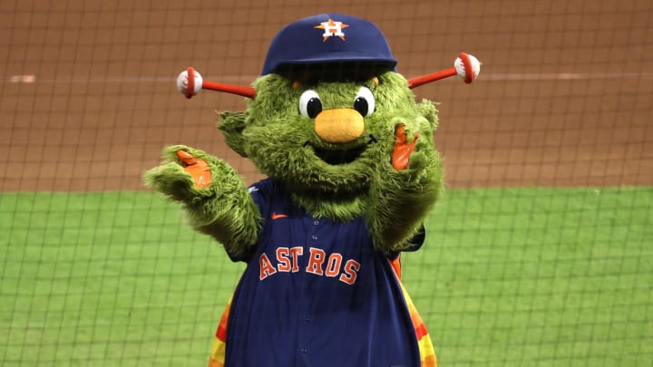 Oct 29, 2022; Houston, Texas, USA; Houston Astros mascot, Orbit, looks on before game two of the 2022 World Series against the Houston Astros at Minute Maid Park.