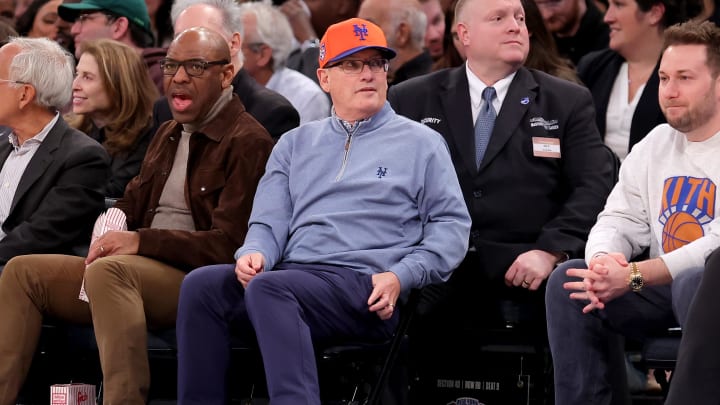Mar 25, 2024; New York, New York, USA; New York Mets owner Steve Cohen sits court side during the third quarter between the New York Knicks and the Detroit Pistons at Madison Square Garden. Mandatory Credit: Brad Penner-USA TODAY Sports