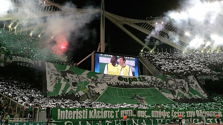 Panathinaikos Athens fans display a bann