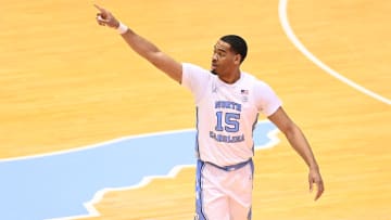 Mar 6, 2021; Chapel Hill, North Carolina, USA;  North Carolina Tar Heels senior forward Garrison Brooks (15) on the court in the first half at Dean E. Smith Center. Mandatory Credit: Bob Donnan-USA TODAY Sports