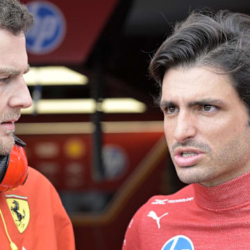 Jun 7, 2024; Montreal, Quebec, CAN; Ferrari driver driver Carlos Sainz (ESP) in the pit lane during the practice session at Circuit Gilles Villeneuve. Mandatory Credit: Eric Bolte-Imagn Images