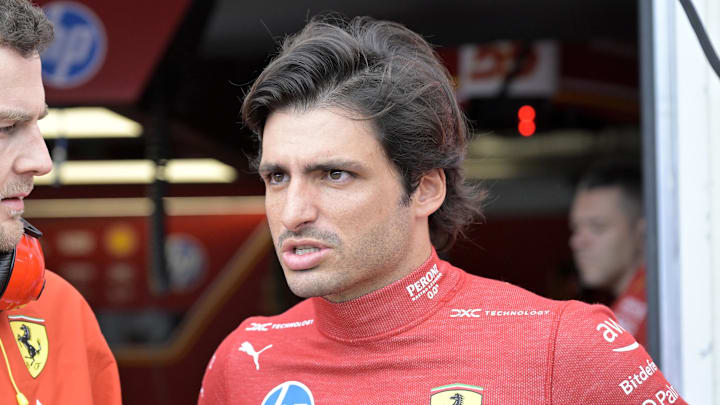 Jun 7, 2024; Montreal, Quebec, CAN; Ferrari driver driver Carlos Sainz (ESP) in the pit lane during the practice session at Circuit Gilles Villeneuve. Mandatory Credit: Eric Bolte-Imagn Images