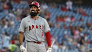 Aug 9, 2024; Washington, District of Columbia, USA; Los Angeles Angels third baseman Anthony Rendon (6) acknowledges the Washington Nationals fans being introduced prior to his first at-bat in Washington since leaving the organization during the second inning at Nationals Park. Mandatory Credit: Geoff Burke-Imagn Images